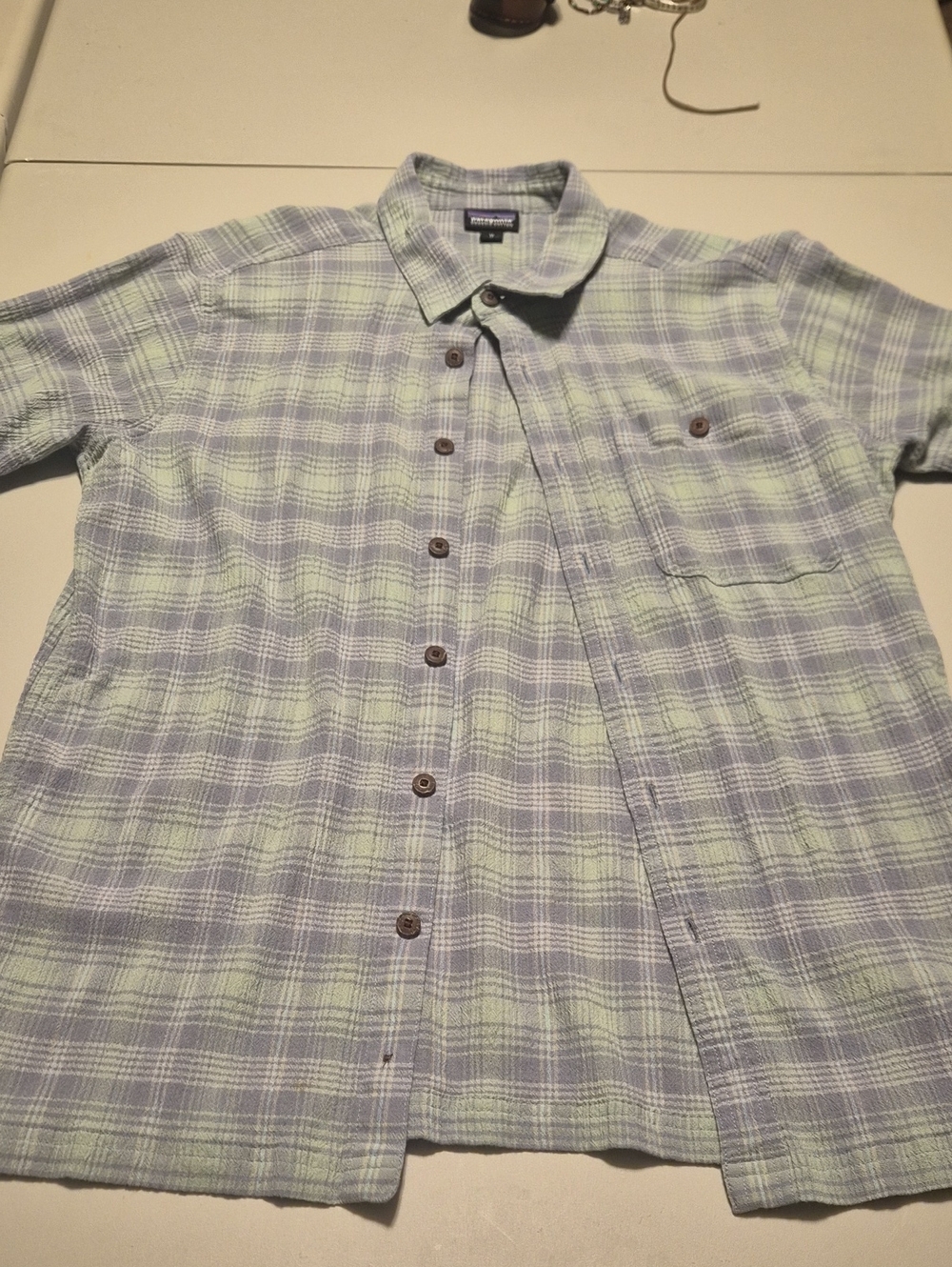 Men's Plaid Short-Sleeve Button-Up Shirt - Light Blue & Mint